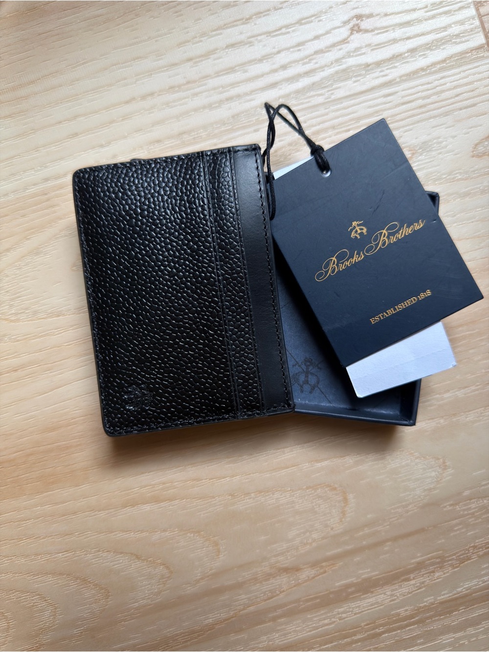 🍉Brooks Brothers Black Pebbled Leather Card Holder Portland